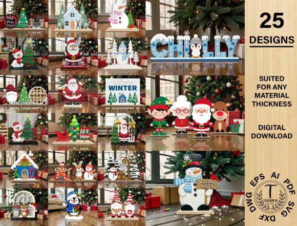 25 Winter Shelf Sitter Laser Cut Files for Seasonal Branding