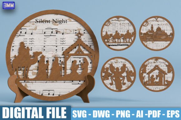 3D Nativity Hymn Decor SVG DXF for Laser Cutting Stands