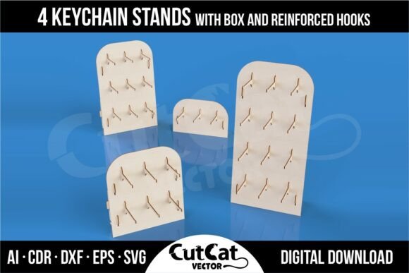 4 Keychain Display Stands and Storage for Laser Cutting