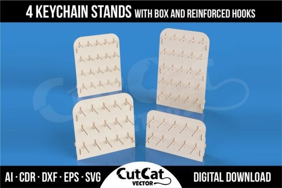 4 Keychain Display Stands with Box for Laser Cutting Projects