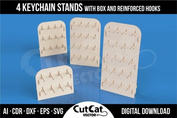 4 Keychain Stands with Box Rear Storage for Laser Cutting Keychains