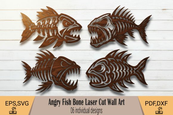 Angry Fish Bone Laser Cut Wall Art