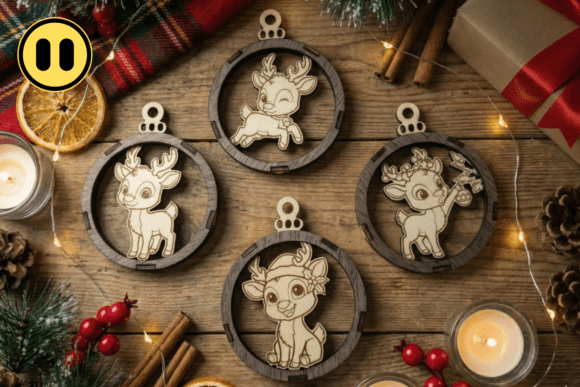 Christmas Reindeer - Decorations SVG for Laser Cutting and Winter Amp