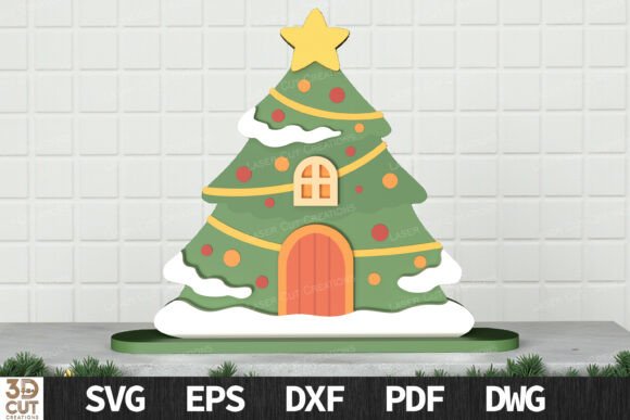 Christmas Tree House Display SVG for Laser Cutting and Winter Amp