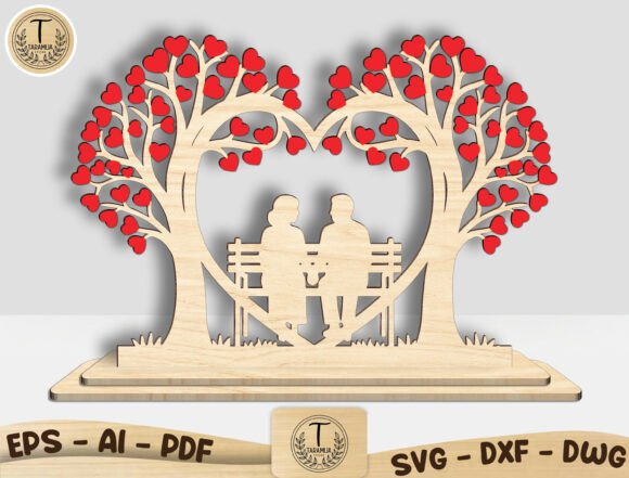 Couple Heart Tree Laser Cut File SVG