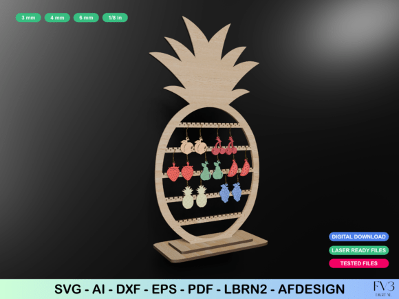 Earrings Stand Pineaple SVG Files for Laser Cutting Stands