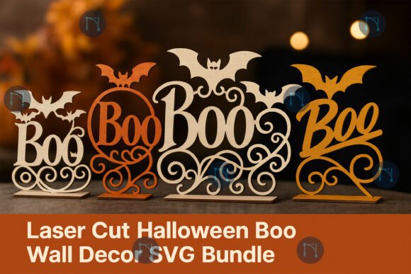 Halloween Boo Wall Decor SVG Bundle for Laser Cutting & Autumn Amp