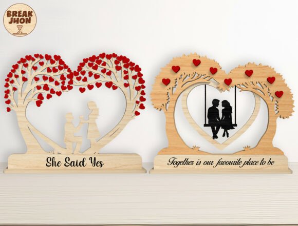 Heart Tree Couple Laser Cut Wood Decor