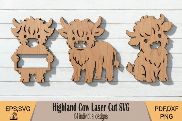 Highland Cow Laser Cut SVG: Ornaments and Design Assets