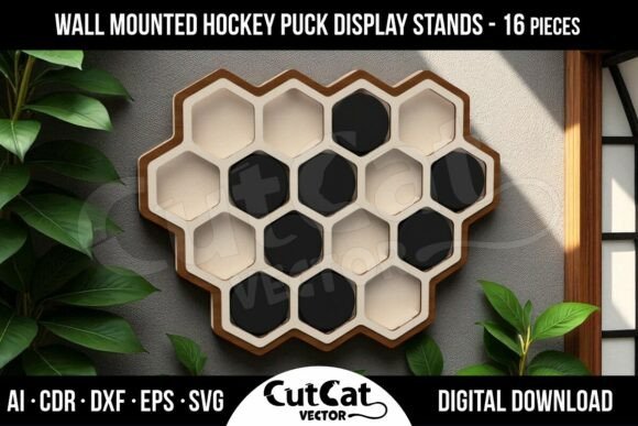 Hockey Puck Wall Display - 16 Pucks Laser Cutting Wall Decor