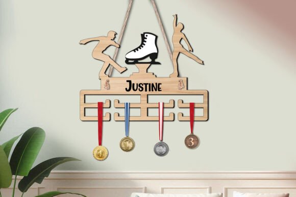 Ice Skating SVG Man Sport Medal Hanger for Laser Cutting Stands