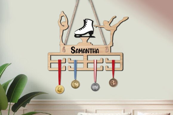 Ice Skating Woman SVG Medal Hanger Sport: Laser Cutting Stands