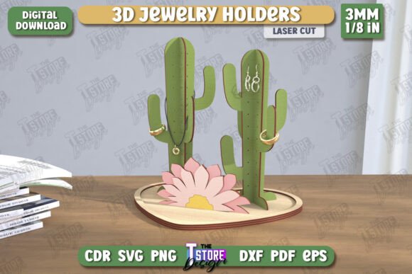 Jewelry Holder Laser Cut Cactus CNC for Stands