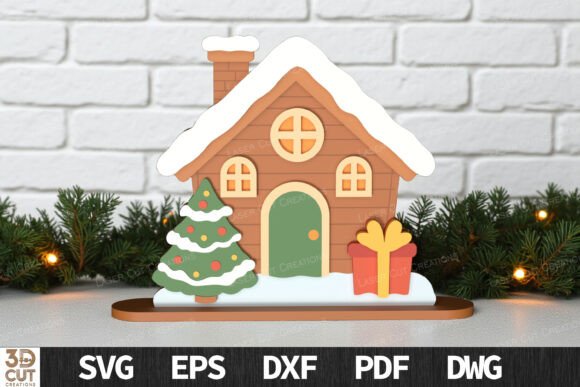 Layered Gingerbread House Display SVG for Laser Cutting and Winter Amp