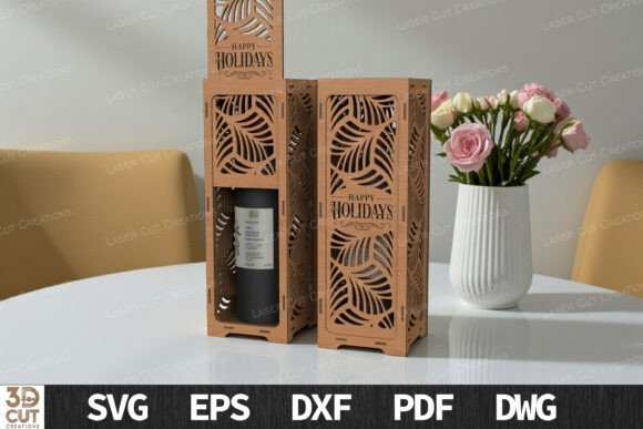 Leaf Pattern Wine Box SVG for Laser Cutting and Winter Amp Projects