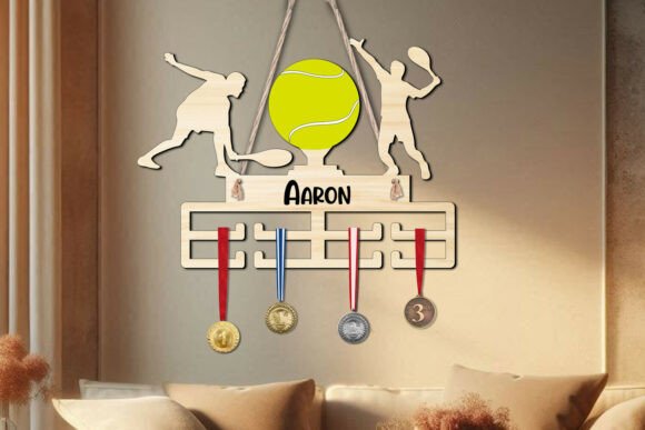 Man Tennis Sport Medal Hanger SVG Gift for Laser Cutting Stands