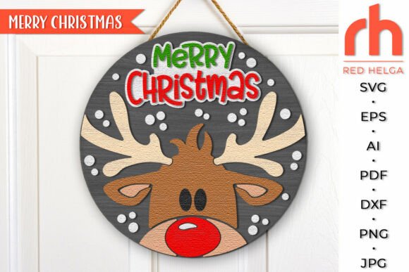 Merry Christmas SVG, Reindeer Door Sign for Laser Cutting and Winter Amp Projects