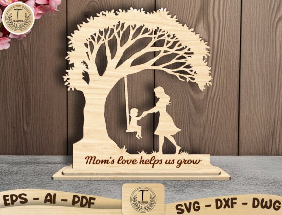 Mother and Child Swing Sign Cut File for Laser Cutting and Mother S Day