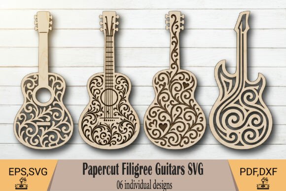 Papercut Filigree Guitars Laser Cut SVG for Wall Decor