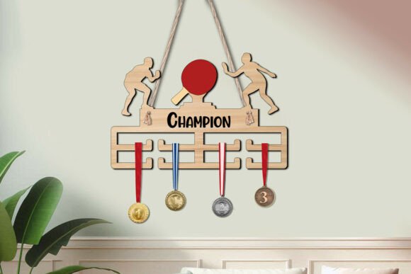 Table Tennis Man Sport Medal Hanger SVG for Laser Cutting Stands