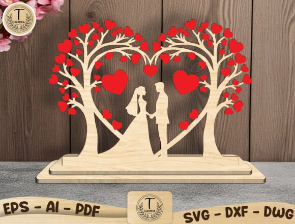Wedding Couple Heart Tree SVG Laser Cutting Valentine S Day